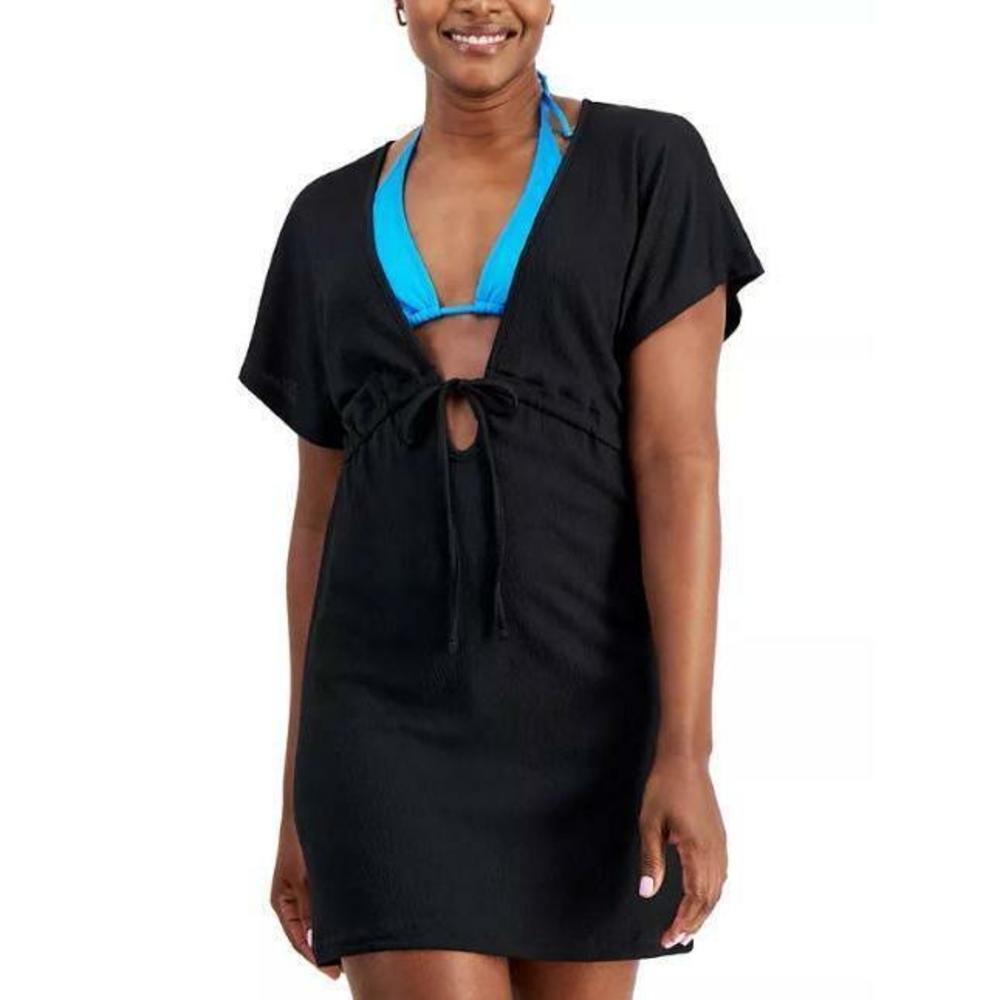 J Valdi Women's Plunge Tunic Swim Cover-Up Black M
